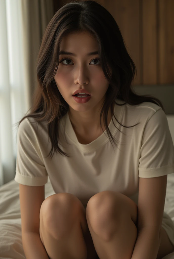 high school student ・A naked woman ・Looking straight ahead ・Spreading her legs in an M-shape ・Looking embarrassed