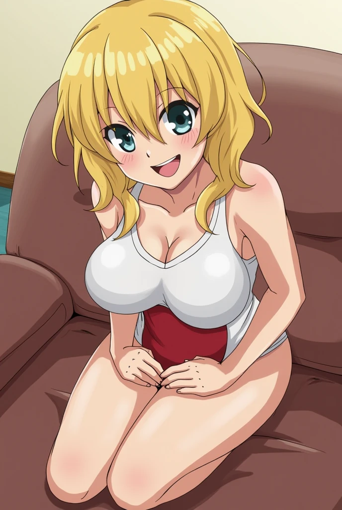 (anime cels style, Masterpiece, best quality, high resolution, anime colored, megami magazine:1.2, anime poster style, anime keyvisual, sharp, 8k, photorealistic), (beautiful eyes:1.5), reiko_aiwaifu, 1girl, blond hair, long hair, (sagging huge breast), (beautiful nude), bikini, cleavage, (upper body, sitting), (perfect detailed anatomy, perfect arms, perfect fingers, beautiful face, perfect body, shiny skin), onsen,