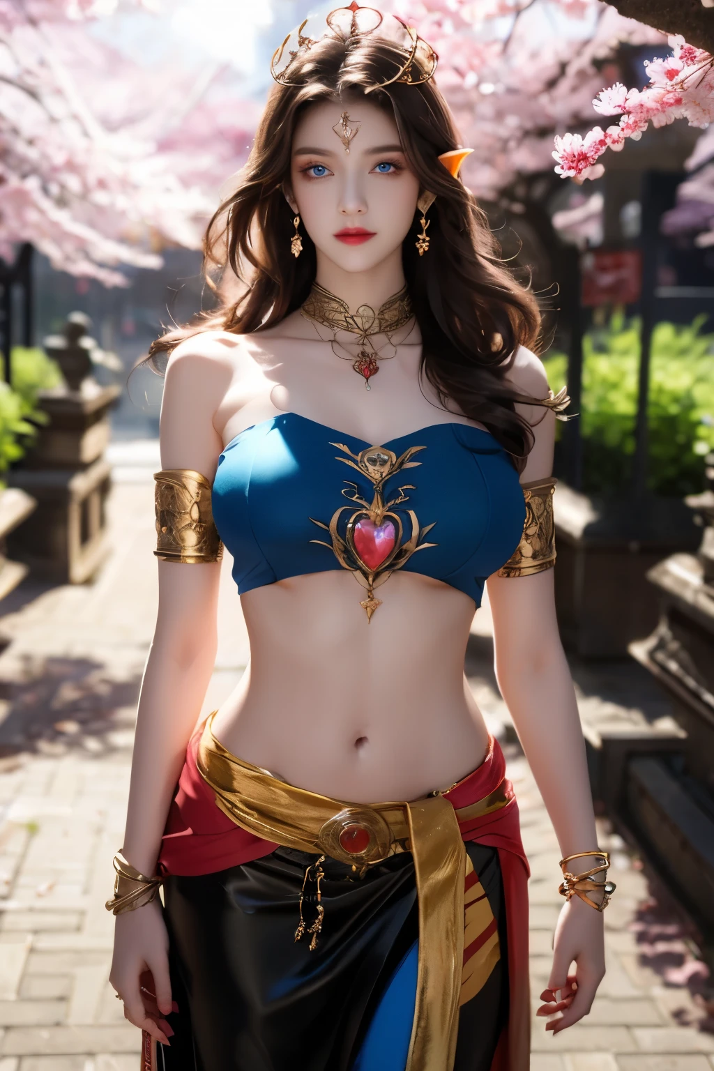 Very beautiful Nami (piece), subtle makeup, Kanekoen hour, lifelike, high contrast, 8K HD, detailed, hyper-detailed, lifelike皮肤纹理, orange long hair, Bikini tops only, blue pants, Big breasts, best quality, ultra high resolution, original photo, dramatic lighting, Unreal Engine, diffuse glow, outdoor, realistic detailed onep piece pirate ship, Treasure chests, Kaneko, Kaneko coins, Kaneko bars.