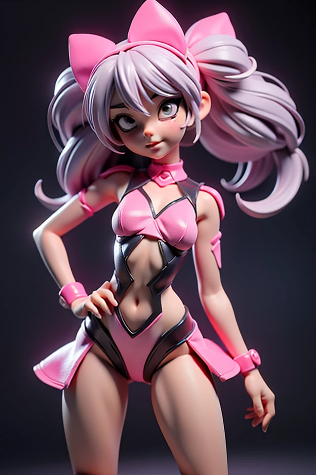 girl with huge breasts, <lora:getai3dgirl:0.6>getai3dgirl,1girl, solo, long hair,thighhighs, navel, underwear, purple eyes, panties, white hair, striped,nail polish, dark-skinned female, halo, solo,thicc thighs,thighs view