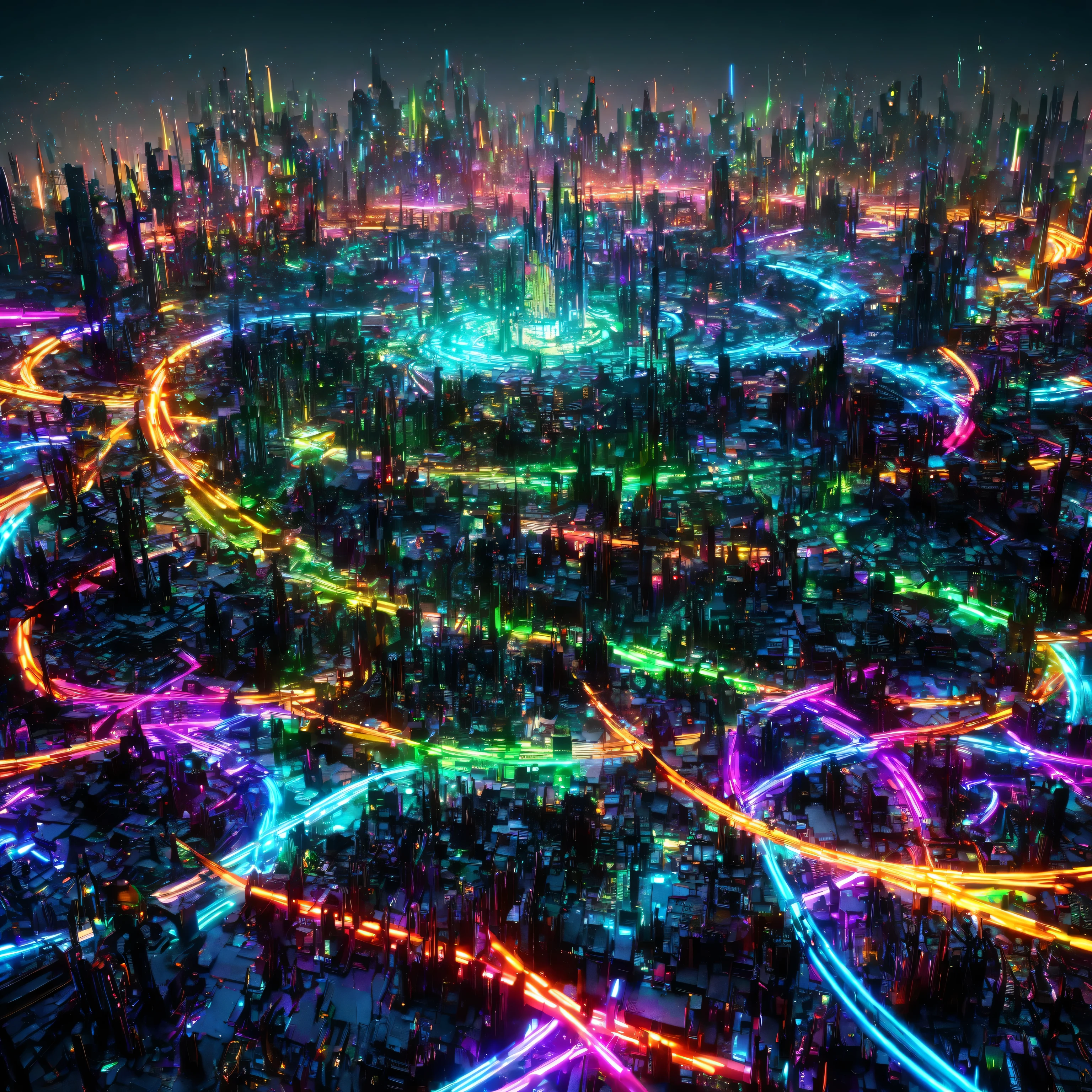 city where everything is made of machine, Clear, Bright neon colors, precision machine, machine, machine部品, Led, Wire Cable, A fusion of all-round punk and all-genre punk, Shadow effect, Gradient Magic Effects, Mysterious Effects, (Super Detailed, absolute resolution, top quality:1.3), 2.5d, Ancient Battlefields, artistic photography, Super Real, Graphic CG Digital Fantasy Art