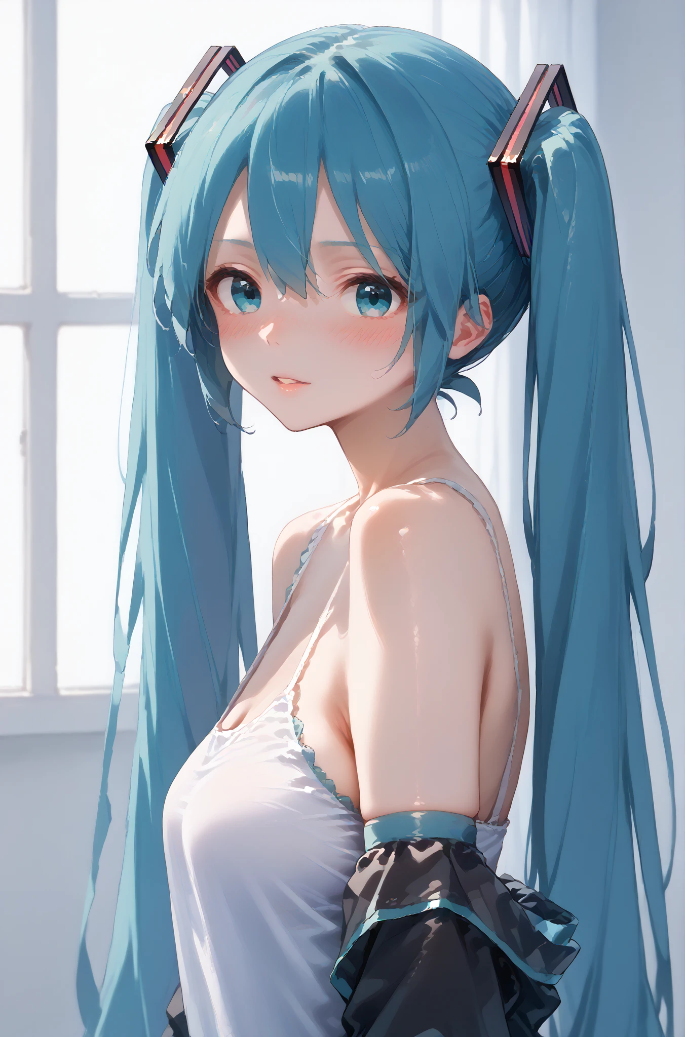 ultra-detailed,(best quality),((masterpiece)),(highres),extremely,1girl,miku,<lora:mikoux_xl:1>,mikouclothing,1girl,solo,breastsunderboob,detached sleeves,crop top,brealistic,jewelry,necklace,tattoo,medium breasts,hip vent,