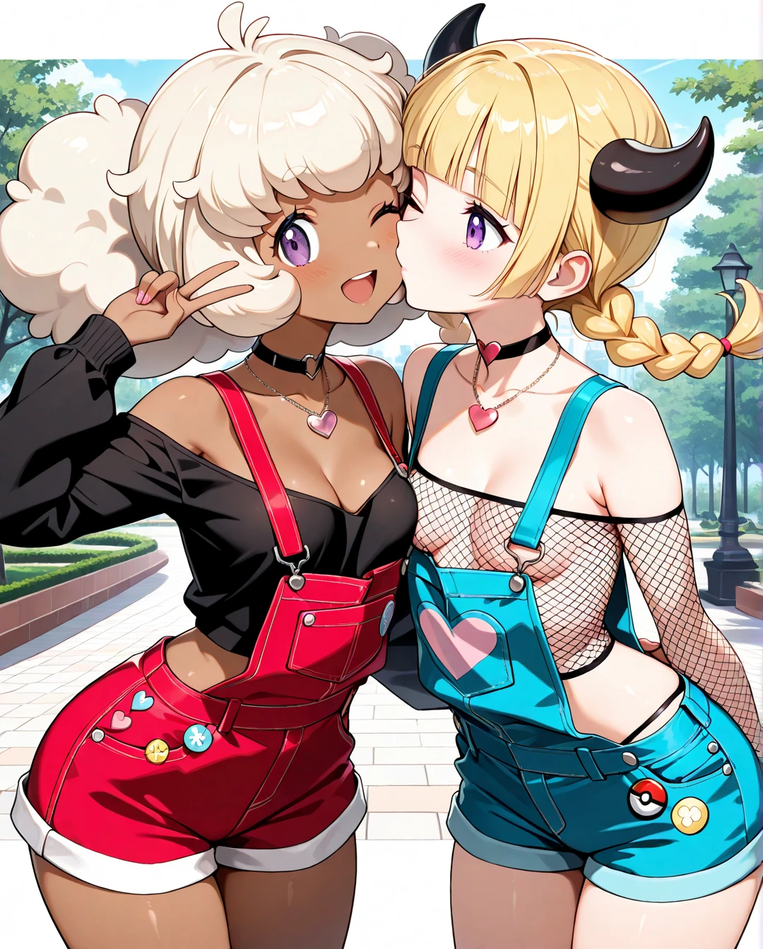 big lips, blonde hair, green eyes, japanese face, gyaru, huge breasts, wide hips, sexy, pink theme, kawaii, detailed, decora, bangs, grin, gyaru outfit, kawaii, pink and black outfit,, horns, cute succubus, small succubus wings, winking, eye wink, , twin tails, winky face,perfect angle, HD quality, 8k, pink eyes, loser hand sign, loser, L, twin tails, mini shorts, colorful, evil