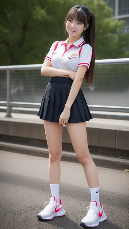 Highest quality,Very detailed,masterpiece,Realistic,8k,Photorealistic,(Please shine a light on my face、Bright lighting:1.4),One Girl, Very beautiful 17 year old girl, (cute:1.2),A faint smile, (Brown eyes),(Brown haired),(prohibit),Perfect glowing skin,Perfect Skin,((erotic,Sexy and sexually explicit)),((Precise needles without discomfort)), (Big Breasts:1.1),big breasts and small waist, Look at the viewers,((Sailor suit)),((Short sleeve uniform white shirt)),(Red tie),(Plaid mini pleated skirt),(((Roll up the skirt yourself:1.4))),(I lifted it myself),(Showing panties),Wearing panties,Panty Focus,((get up,Spread your legs)), socks, (Black knee socks),(Loafer shoes), (night,Metropolis,skyscraper、Shibuya 109、intersection:1.4)、(From below:1.6)