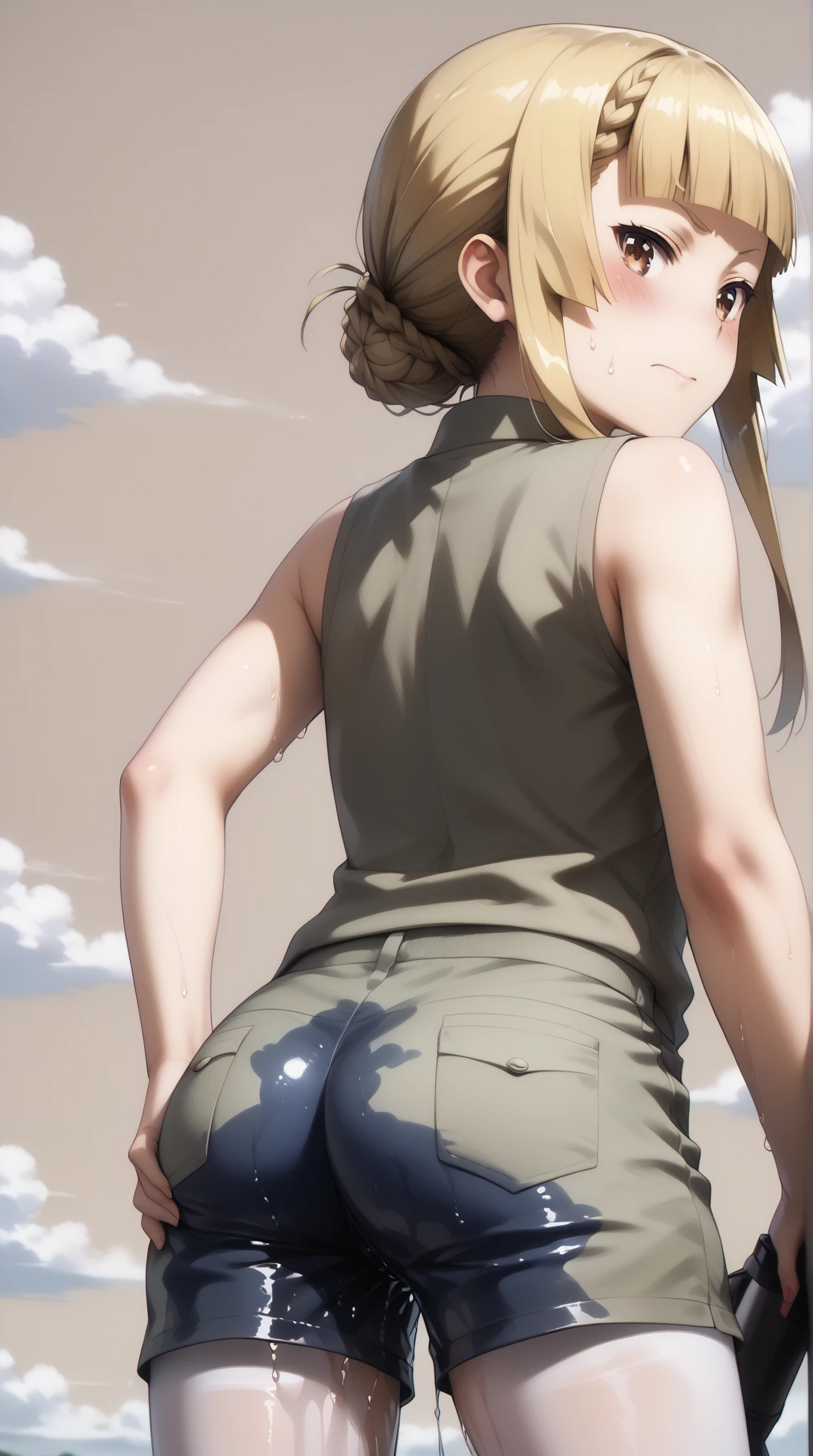 ((annie leonhart)),((velocity)),Attacked by farts, (((Women stand)),Embarrassed,velocity,((classic city)),((One Woman)),((fart while stand),her butt facing screen,fullbody,blue eye,detailed eyes,blushing)),(​masterpiece:1.2、top-quality)、(the Extremely Detailed CG Unity 8K Wallpapers、ultra-detailliert、Best Shadows)、(细致背景)、(The best lighting、extremely delicate and beautiful)、depth of fields、1girl in、独奏 ,Women wear  scout outfit,Ephemeral,,(blonde),(scout regiment outfit)),((((Girl  embarassed when she smells the bad smell of farts)))),outfit like a scout regiment,((((profile facing diagonally)),((massive fart))