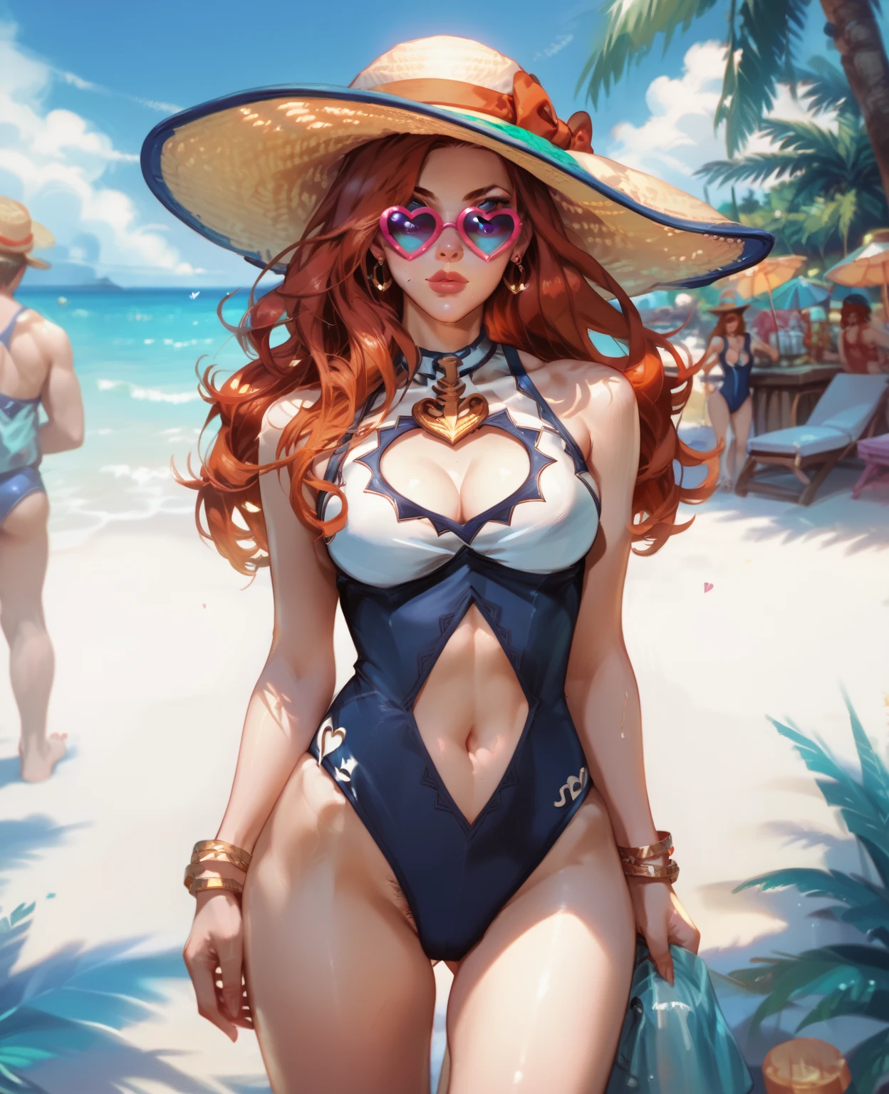 une femme de 25 ans, rousse, sexy, romantic smile, HD, 8k, masterpiece, a lot of details, vague hokusai peinte sur le corps, bodypainting, art