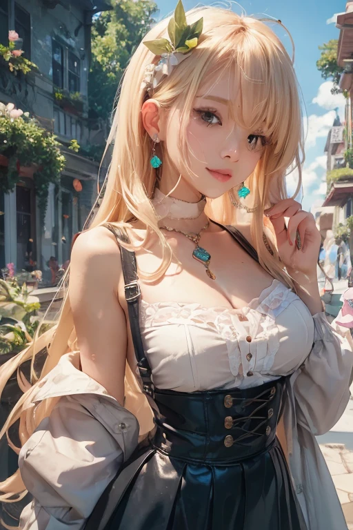 1girl, Blue eyes, (smile), (black make-up), (Sana Minatozaki), wide hips, Big , big ass, (Best Quality, 8k, Masterpiece: 1.3), perfect hands, Clear Focus: 1.2, Perfect Body Beauty: 1.4, strong abs :1.2, Highly detailed face and skin texture, detailed eyes, double eyelids, red lips, (blonde long hair :1.2), bare shoulders, (black tight corset), leather belt, (jeans), sitting, in Minato Shiba Park, Tokyo, Japan, Tokyo Tower in background
