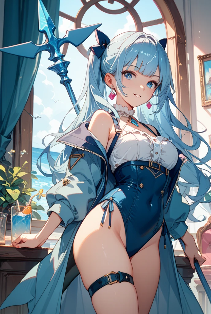 (masterpiece, highest quality, ultra high res, ultra detailed:1.3), 1 snowman, blue hat, the hat shaped like two zigzag horns, blue boots, open mouth like half moon, 2 fangs, snow ball body, snow ball face, jackfrost,