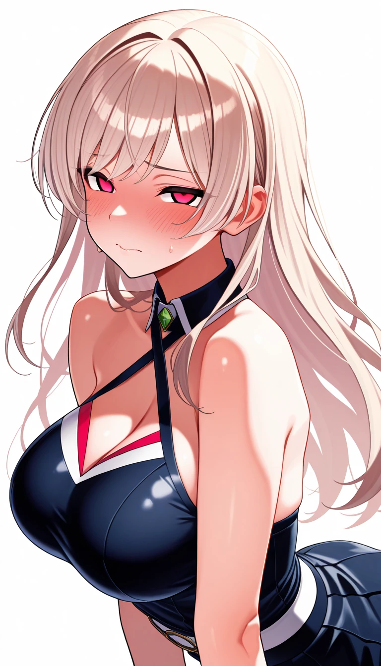 ((masterpiece)),(best quality),official art,extremely detailed CG,unity 8k wallpaper,ultra detailed,beautiful detailed eyes,extremely detailed face,1girl,solo,upper body,(portrait:1.5),looking at viewer,facing viewer,smile,rinkou ashelia,floating hair,long hair,blonde hair,streaked hair,hair between eyes,bangs,earrings,aqua eyes,collarbone,cleavage,jewelry,necklace,large breasts,white jacket,long sleeves,crop top,black shirt,midriff,open jacket,navel,black shorts,short shorts,bare legs,sneakers,white footwear,<lora:Rinkou Ashelia(pc)>,