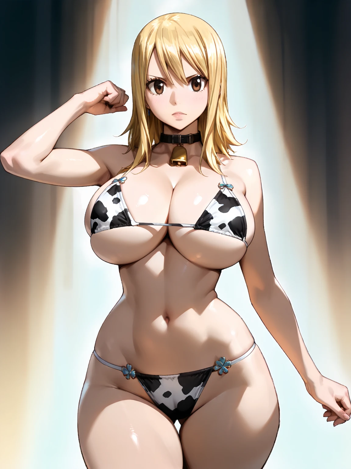 ((masterpiece)), ((high quality)), ((Very detailed)), ((High resolution)) ,((8K)), Beautiful woman, ((She is one of the most famous glamour actresses in the world..)), Unparalleled beauty, ((Huge breasts)), ((Big Ass)), ((Deep valley)), Slim waist, Proudly, Ultra detailed face, Perfect Skin, (((Half-up hairstyle, Blonde ponytail))), blue eyes, Fine grain, Full body image, (((anime))), ((glamorous)), 24-years-old, ((Incredibly beautiful woman)), ((I-cup bust)), ((((black sling bikini, See-through mini skirt)))), ((Beautiful breasts)), Beautiful feet, 8 Life-size, anime, The most beautiful、Strongest, ((charm)), ((Half Japanese and half British)), ((Adult face)), ((Open Finger Gloves, Five Fingers)), (((Women's Mixed Martial Arts, Martial Arts))), ((Fascinating)),