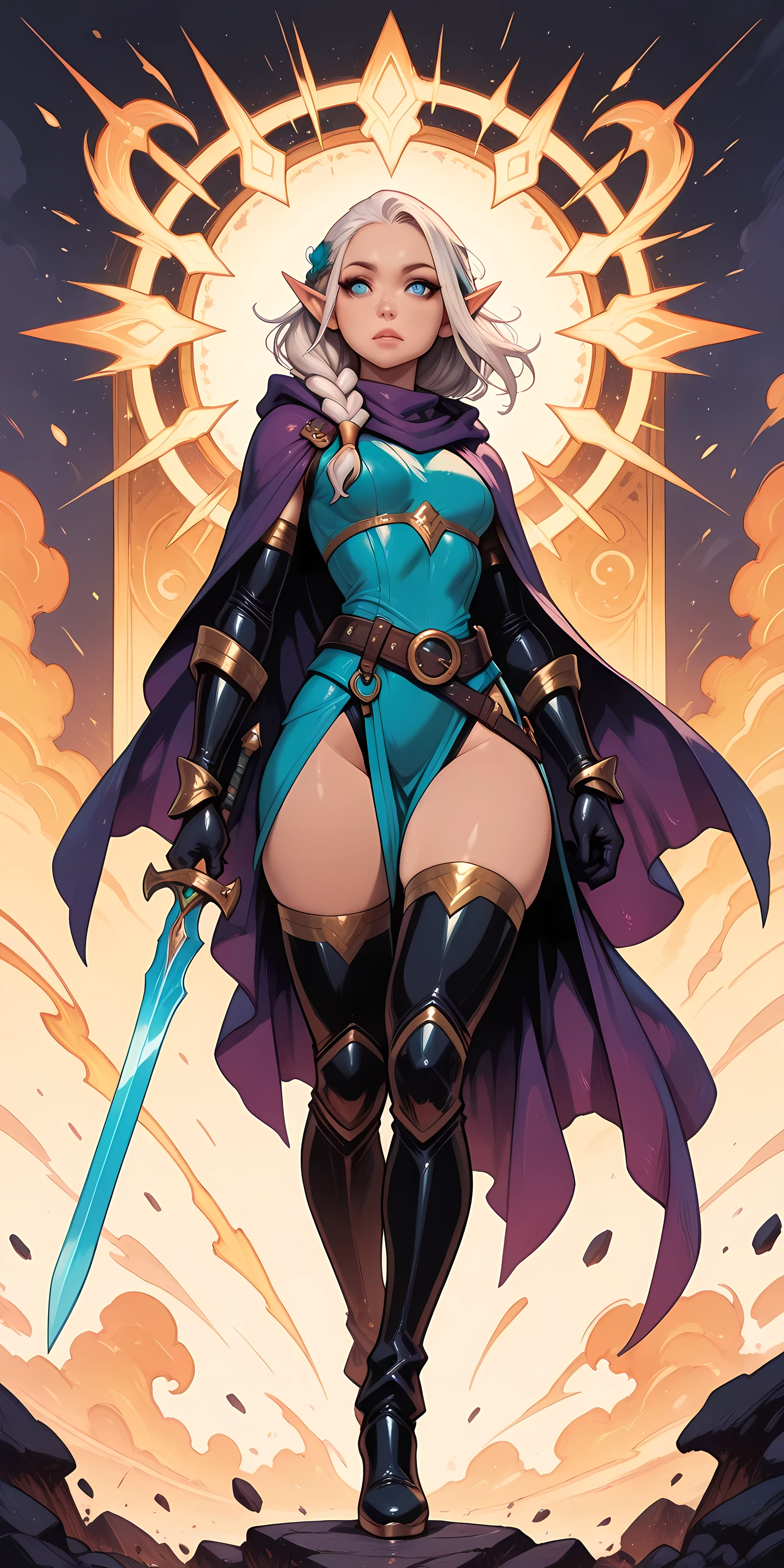 A beautiful woman, short purple hair, long bangs covering her left eye, a headband on her forehead, an exquisite and charming face, a mysterious gaze, a faint smile, draped over her shoulders is a thick fur scarf connected to sleeves made of the same fur, a fantasy-style bikini outfit, showcases her delicate and alluring figure, a fur belt around her waist, the background features a cracked giant stone in the wilderness emitting an eerie glow, this character embodies a finely crafted fantasy-style female villain in anime style, exquisite and mature manga art style, perfect body, perfect nose, goddess, femminine, high definition, best quality, highres, ultra-detailed, ultra-fine painting, extremely delicate, professional, anatomically correct, symmetrical face, extremely detailed eyes and face, high quality eyes, creativity, RAW photo, UHD, 8k, Natural light, cinematic lighting, masterpiece-anatomy-perfect, masterpiece:1.5