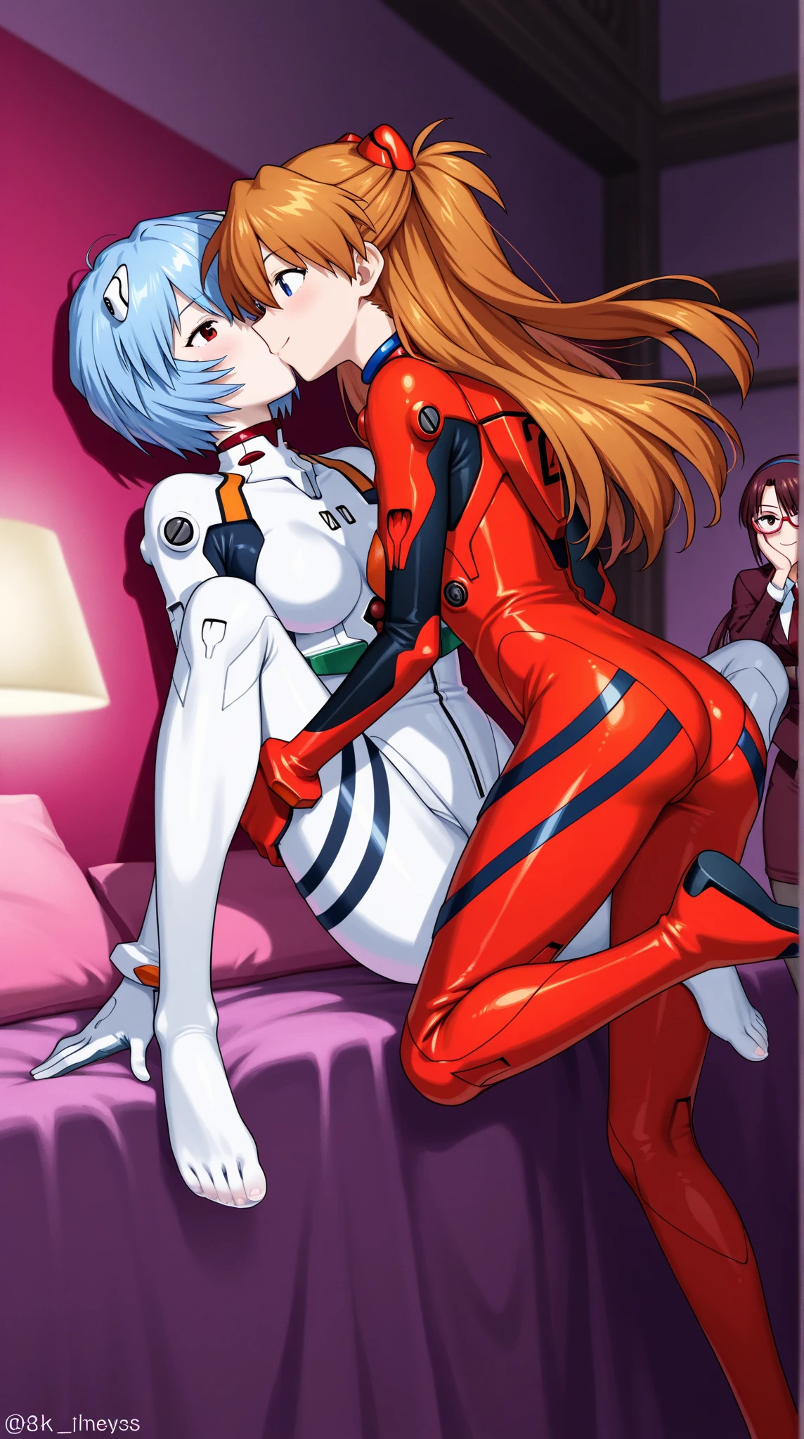 score_9, score_8_up, score_7_up, score_6_up, score_5_up, score_4_up, (source_anime), 2girls, evangellion, asuka langley, rei ayanami, yuri, oral, Inside a mecha, pussy lick