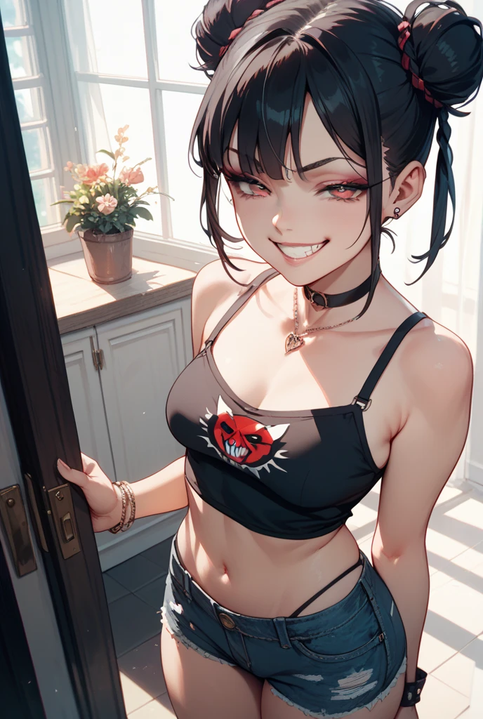 Character、Teenage Girl、Red eyes、smile、sexy、green、Chest leakage、Short crop top、hot pants、Sterling&#39;s seagull body portrait、posture、My hair has gotten shorter.、、Hand Repair、detailed、clothing、HD、TV program、Upturned buttocks、Sticking out tongue、Playfulness、Love Heart、Sweat、Big Ass、Sitting、hoodie、Food、Pink、Big Breasts