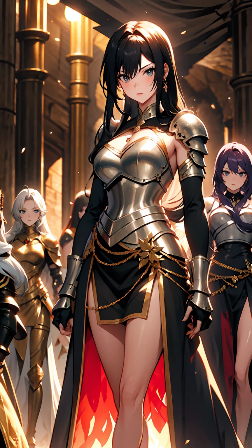 Princess, armor dress, full armored, metal armor ,((long-skirt)) , high slid,armored corset, cloak, thigh high, round belly, pregnant, open legs,armored boots, huge belly, multiple girls, skinny girls, orgasm, sweat, steam, standing, open legs, steam punk, pussy juice ,love juice, nsfw, armored hip 
