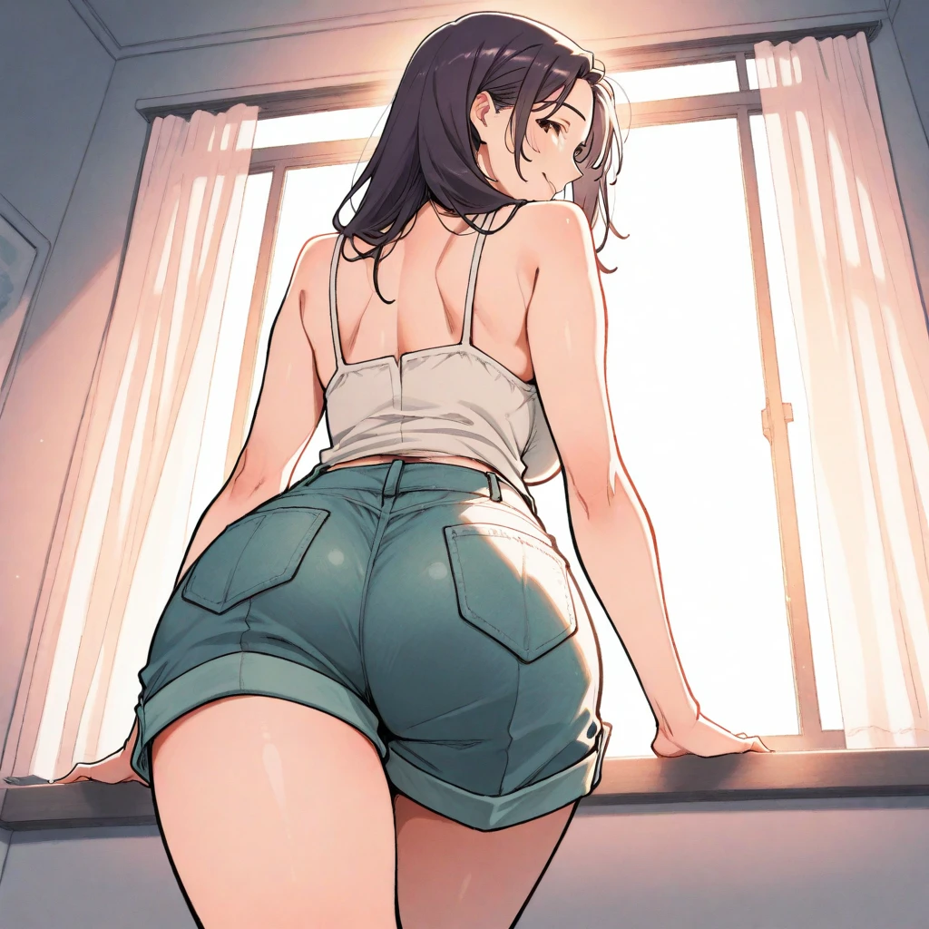masterpiece, best quality, dark skin, short hair, yellow eyes, black hair, beautiful girl, thin, full body, tall girl, ((kawaii)), ((cute)), plan boobs, short boobs, small boobs, ((short chest)), ((big butt)), ((wide thigh)), holdig a cat