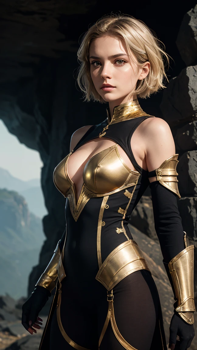 8K,A female assassin running in the night,Super beautiful(like the real thing),黒と赤の暗殺者のsexyな衣装,adult woman,golden short perm hair,sexy,masterpiece,Photorealistic RAW photos of the highest quality。bright colors,rich colors, Backlight, cinematic lighting, film grain, to be born, 50MM lens, Nikon D850,super realistic skin,fantasy art,character art,ultra high resolution,realistic scale skin,Perfect hand shape,view audience,beautiful expression,Close-up,owns a short sword,Inside an abandoned castle,short blonde perm hair,muscular slim body,