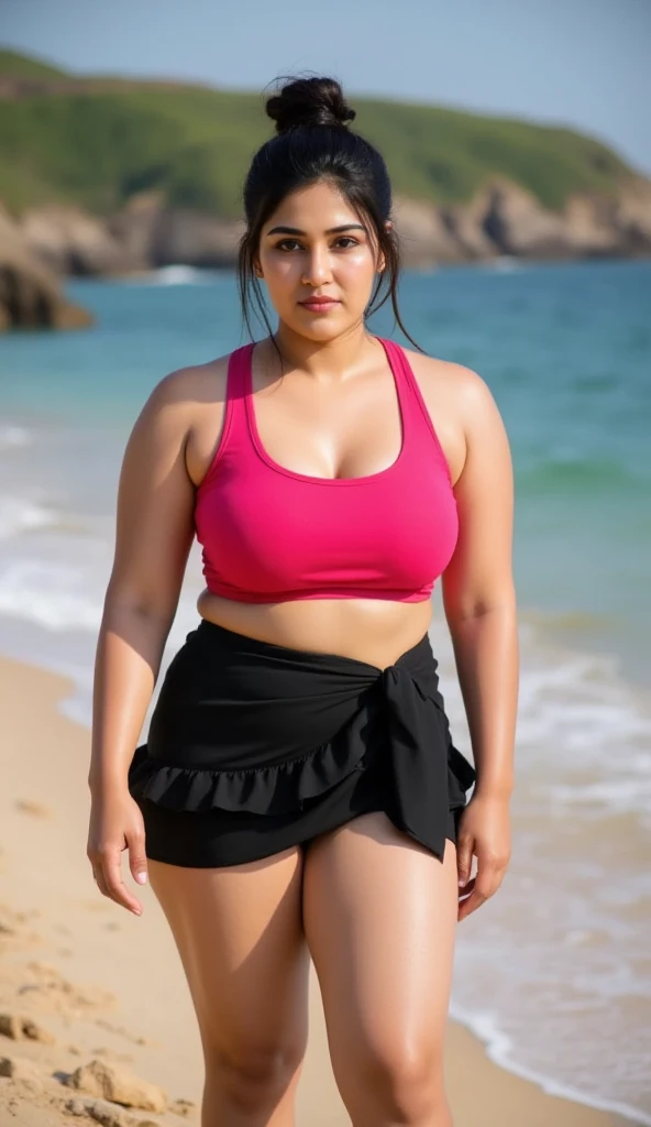 Plus size, ananya Pandey, badminton court, strapless top, skirt, sports wear, thicc, curvy, voluptuous body, curvaceous, squated down, SFW