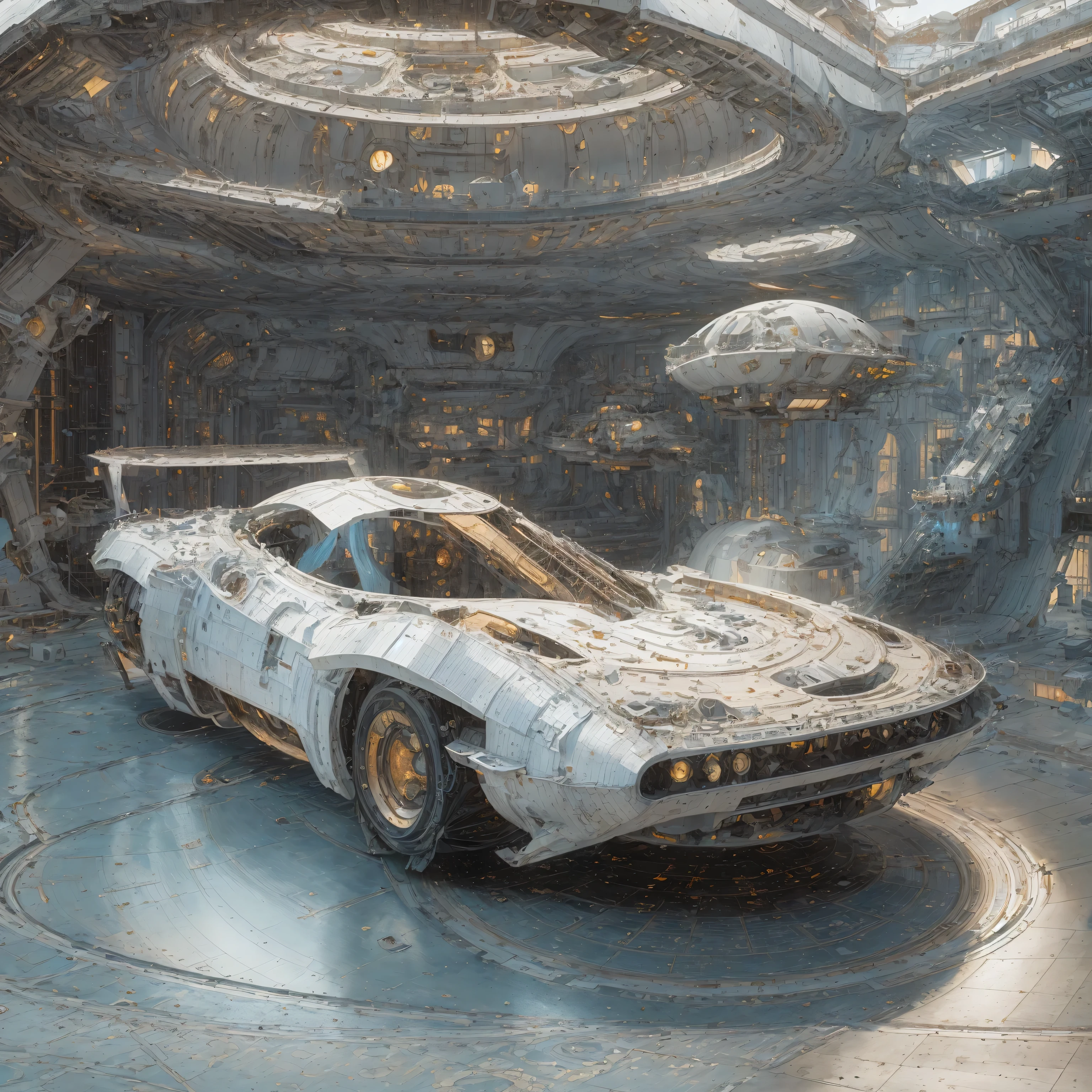 makino painting of a futuristic car in a dystopian urban scene, science fiction, cyberpunk, star citizen, cinematic oil painting <lora:makinostyle:2.0>