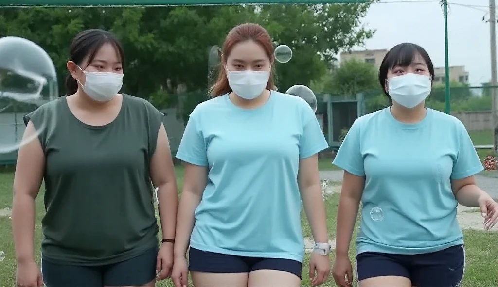 A large group of Korean elementary school girls running towards us School big breasts Naked in navy blue bloomers big breastsを自慢してくる many people Small schoolchildren short elementary school student big breasts wearing a mask looking at you with a smile my are wet It's covered with lotion shorts gym clothes Green shorts Green shorts with white lines