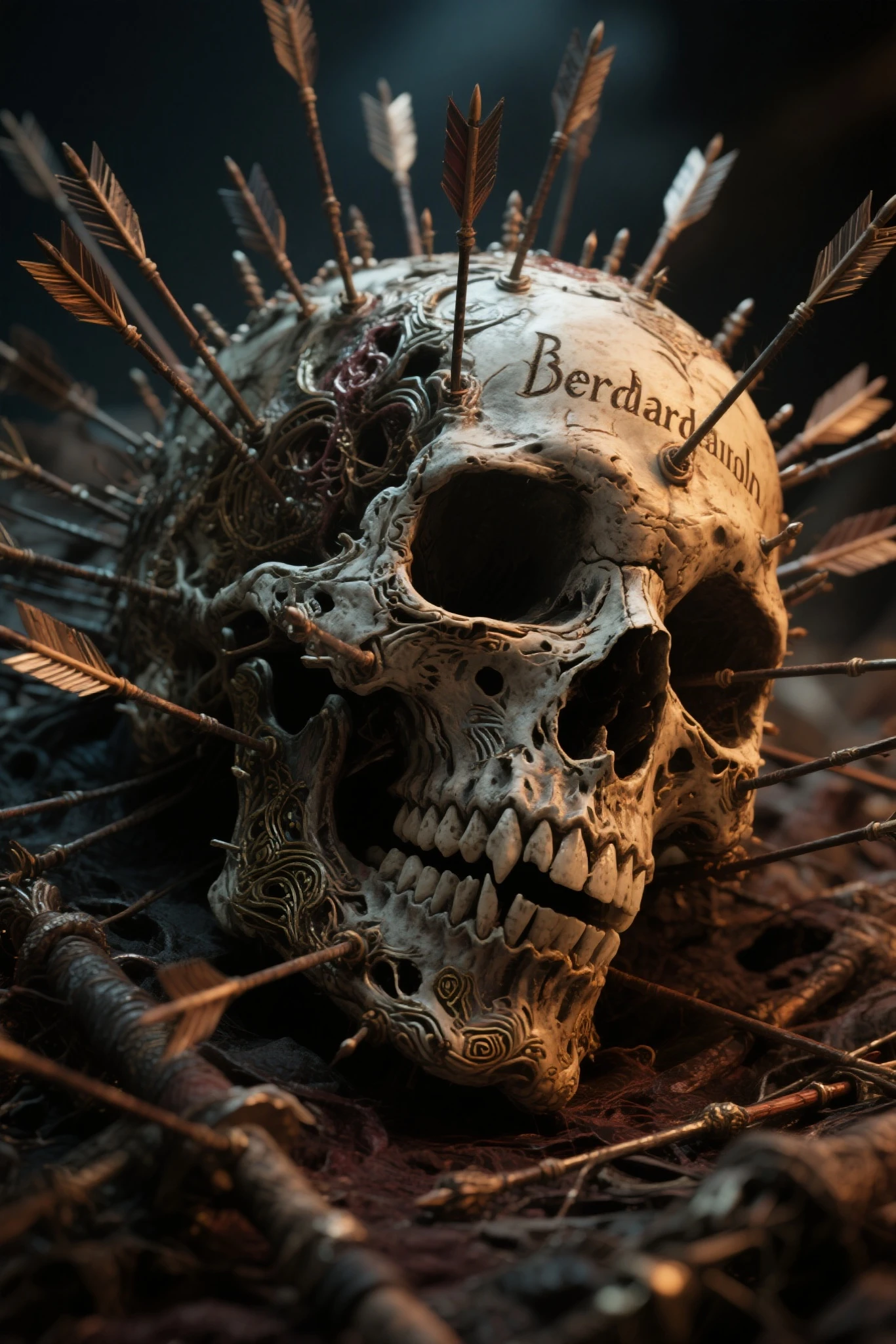 A horrible skull with the bloody number 13 engraved on the front