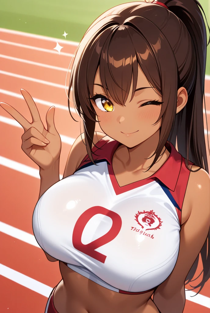 Very cute and beautiful girl,(Highly detailed beautiful face and eyes:1.2),,(laugh together),((Big tits and sweat all over))
(stadium stand),cowboy shot,full finger、Slender beauty、straight hair、brown hair、barefoot、((Red competitive swimsuit with blue and white lines))、((karate stance))、Beautiful big breasted、
(highest quality,masterpiece:1.2),intricate details,Super detailed,High resolution,1 girl,looking at the viewer,
Natural light,hair blowing in the wind,beautiful detailed sky,