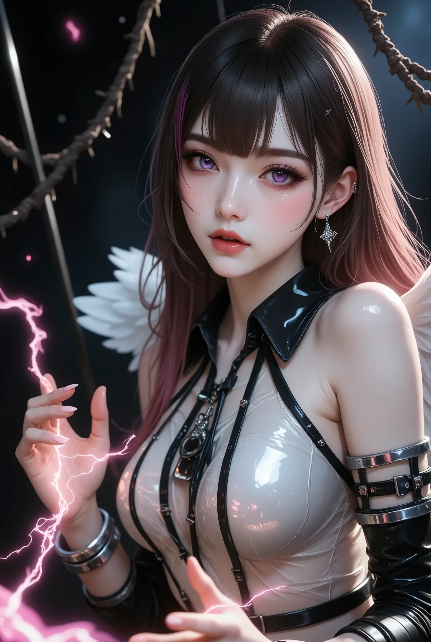 full hd 8k, Girl standing in front of a dark night scene, full moonlight reflecting on her beautiful face. Her long, silky hair was gently blown by the night wind, creating a gentle and romantic feeling. She is walking on a large beach. She looked up at the starry sky, as if searching for something, her eyes showing a pensive and lonely look. The full moon shines in the night sky creating a beautiful scene. The girl has long, silky hair, creating a luxurious and noble beauty. The moonlight shines on the girl's delicate face, highlighting her large, round light brown eyes, creating a natural, gentle beauty. She wore a little sexyly red bikini to create a sexy beauty. Her plump breasts were exposed, revealing her plump and extremely sexy breasts. These images capture detailed panoramic portraits and views of the sky and sea. All create a beautiful, wonderful picture that makes people unable to take their eyes off the scene. All of these details are depicted clearly and sharply, creating sexyly poses,