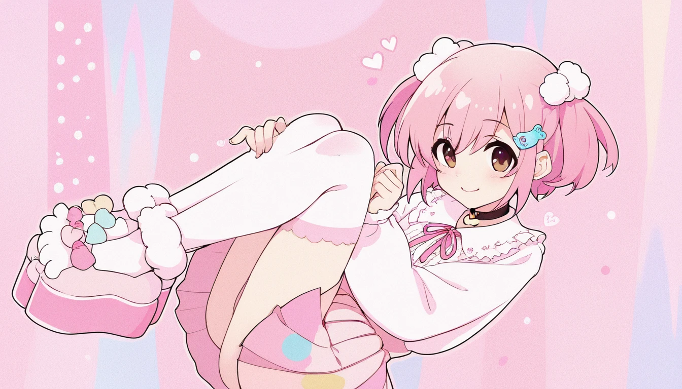 beautiful illustration, best quality, cute girl , animal hood, dynamic angle, sky, jumping show panties pink 