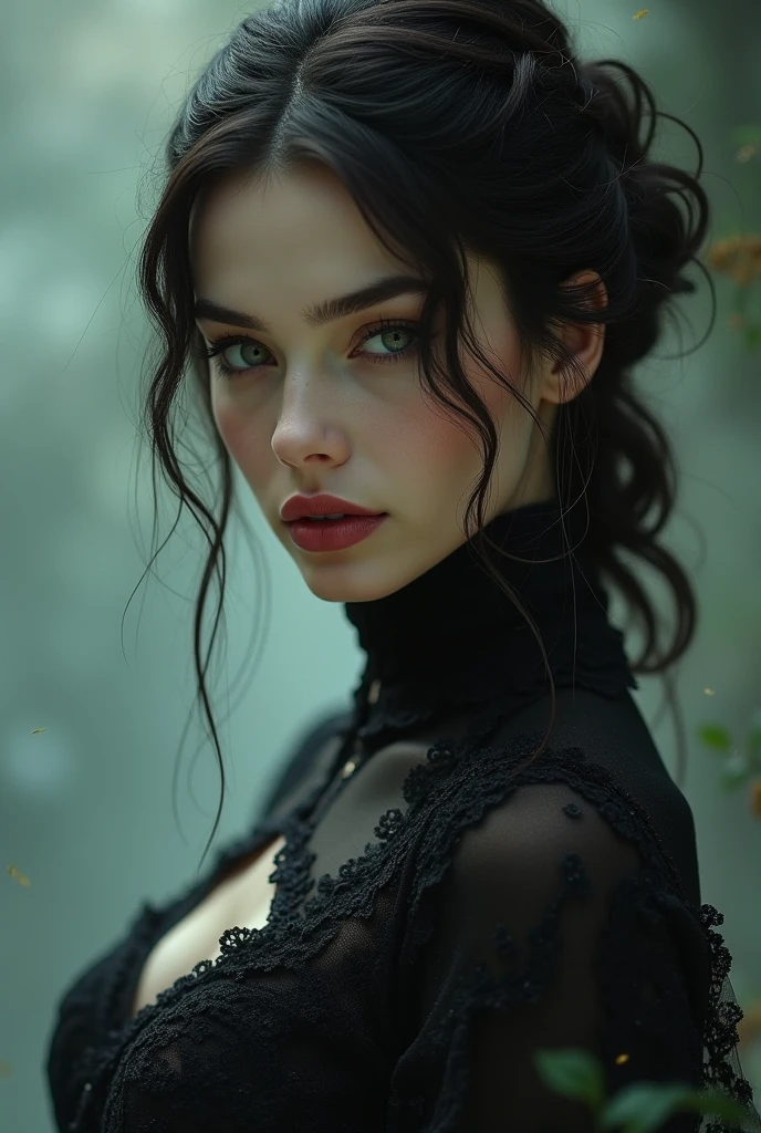 cute Vampire Green Dress Japanese Looking back, blood flows