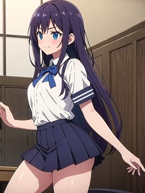 ((masterpiece, best quality)),very detailed, simple eyes,class room,1girl,(pantyhose),medium breasts,rinko shirokane , bangs, bare_shoulders, black_hair, slight worry , blue_bow, blue_dress, blue_flower, blue_rose, bow, dress, flower, hair_flower, hair_ornament, halterneck, long_hair, purple_eyes, purple_rose, rose,wrist_cuffs