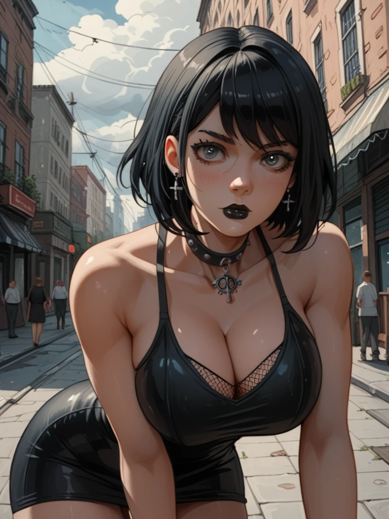 masterpiece, Best quality at best, 1girl, hinata hyuuga, ((medium sized breast:1.3)), shocked expression, (upperbody closeup), Raised sexy, alleyway, intricate details, realistic lighting, cinematic composition, dramatic shadows, vibrant colors, beautiful detailed eyes, beautiful detailed lips, extremely detailed eyes and face, longeyelashes, photo-realistic, cinematic lighting, dramatic atmosphere