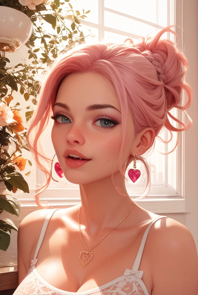 1girl, solo, medium breasts, pink dress, holding flowers, lipstick, Dim lighting, comic style, makeup, in street restaurant, 1970-s aesthetics, diffraction of light, visually appealing, balanced composition, elegant, embedding:OverallDetail, <lora:1_5\Style_Cinemagic_Vision:0.5>, <lora:1_5\Style_add_detail:0.5>,