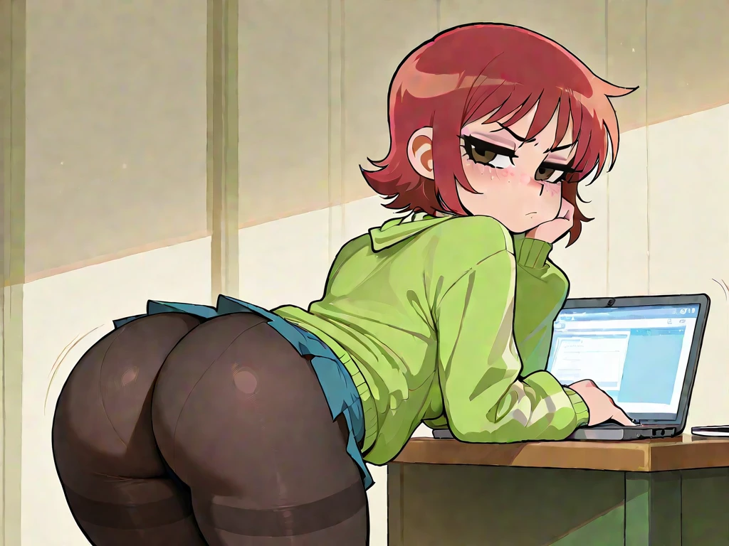 (((couple))), ((((pov shot from the view of man)))), sexy legs, thick hips, small round , in a office, short brown hair, hourglass body, extremely sexy body, (((no top))), (((bare body))), ((small skirt pulled up to the waist)), (((nsfw))), sexy, cleavage, panty hose,((bending on a desk)), ((from back)), ((revealing her naked ass under the skirt)), office slut. (((Leaning on the table))), (((picture clicked from the front))), (((sexy back and ass))) ((((getting banged from behind)))) ((having sex)) ((((taking a huge dick in her pussy)))) ((((wet pussy))))