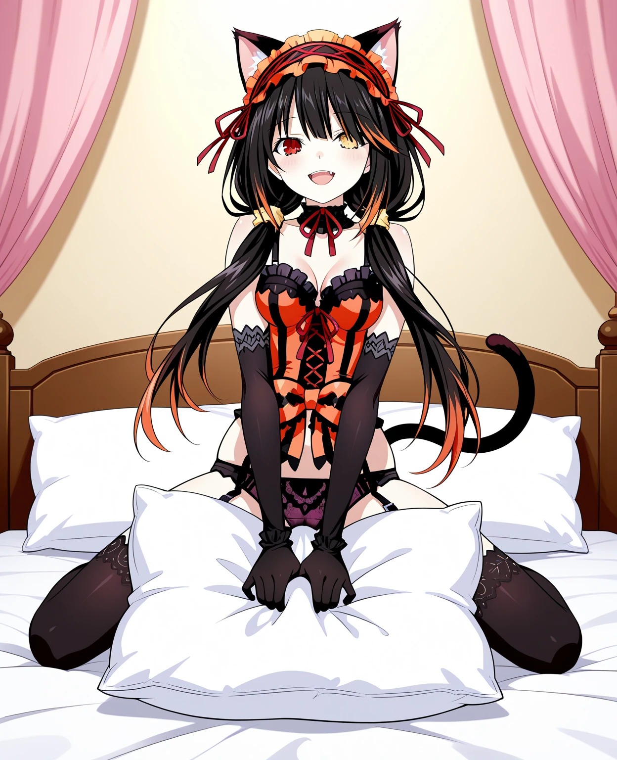score_9, score_8_up, score_7_up, score_6_up, score_5_up, score_4_up, source_anime, featured on pixiv, Tokisaki Kurumi \(Date A Live\), twintails, heterochromia, red eye, yellow eye, clock eyes, one girl, nsfw, warm colors, (masterpiece,best quality,ultra detailed,highres,very aesthetic,absurdres:1.2), BREAK window, sunset sky ADDROW smiling ADDROW on the floor, detailed soles, both feet up, (feet focus), view from below, foreshortening