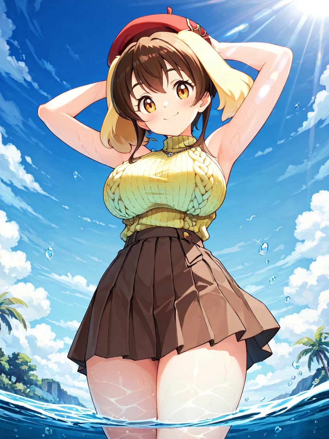 2girls, running each other, sundress, outdoor, summer, joyful smile, one girl running from behind, cleavage