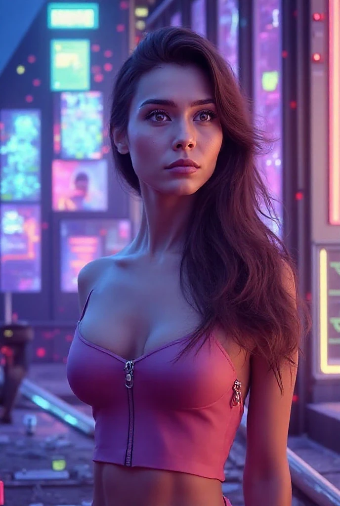 8k, masterpiece, RAW photo, best quality, photorealistic, extremely detailed CG unity 8k wallpaper, Depth of field, Cinematic Light, Lens Flare, Ray tracing, (extremely beautiful face, beautiful lips, beautiful eyes), intricate detail face, ((ultra detailed skin)), ((1girl:1.9)), ((alone:1.9)), ((seductively standing pose)), at night inside a grunge bar, deep shadow, (sharp focus), [((Raiana-Elizabeth-Dilla:1.9))], pretty girl, (very slim slender fit-muscled body:1.9), ((beautiful legs:1.4)), (big smile:1), (sexy ((see-through)) ((ultra-short ((red:1.5)) western-style clothes))), (((dark scenery,nightlife,westernlife))), (dimly lit atmosphere, faded neon signs, worn-out wooden counter, abandoned beer bottles, random graffiti on the walls, retro jukebox playing melancholic tunes, overflowing ashtray, whiskey bottles on the shelves, torn band posters, flickering bar lights, moody color palette), (blurred background:1.4), beautiful earrings, bracelets, necklace, red pendant, clear eyes, (pale skin), (face forward), ((whole-body-view)), ((full-body:1.8, cinematic shot)), soft lighting, (long black hairs), (looking at viewer:1.8), cleavage breasts, (large breasts:1.6), touching the breast, highly detailed, ultra realistic, extremely detailed and realistic ((red:1.2)) clothes.