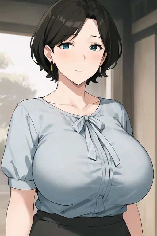 Lovely face,adult,Coquettish,mature,simple outfit,elegance,ponytail hair ,skirt, shirt,hentai
