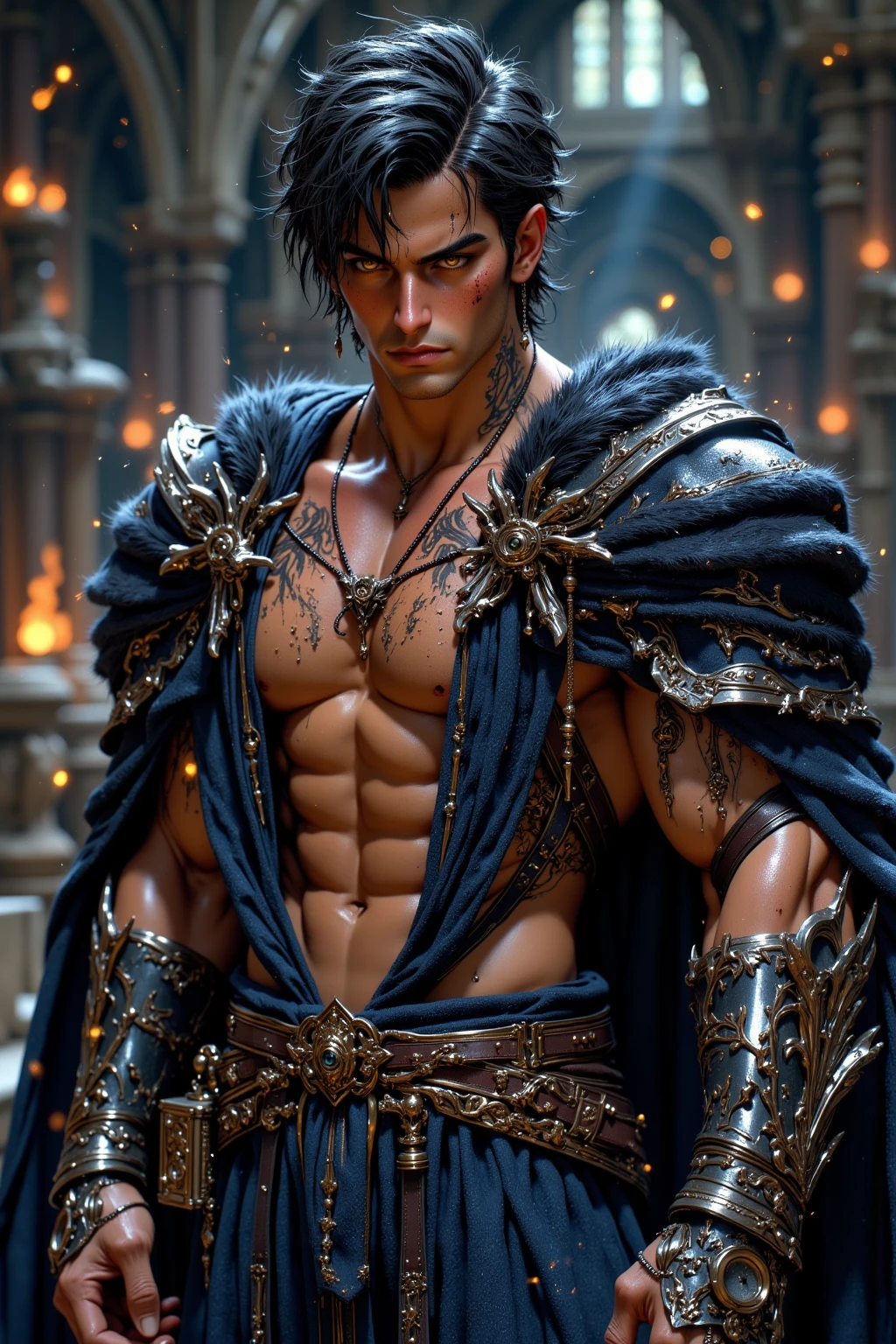 Boys in 8K resolution(full body esbian:1.3)shot、splash art、Great cartoon style、A realistic and young male figure、Anatomically realistic digital painting(to show:1.3)Portrait of a young man(to show:1.3)blue and white complex(Heavily armed:1.3)And white short hair(A dark and moody universe:1.3)、black clothes,light particles、highly detailed skin、Demon Slayer、very detailed eyes、 (Elden Ring Style:1.1)、(warhammer style:1.3)、Concept Artist、World Lighting、depth of field、splash art、Works of art:art manure、Greg Rutkowski(Greg Rutkowsky)、Victoria Gavrilenko,He has a very big sword.