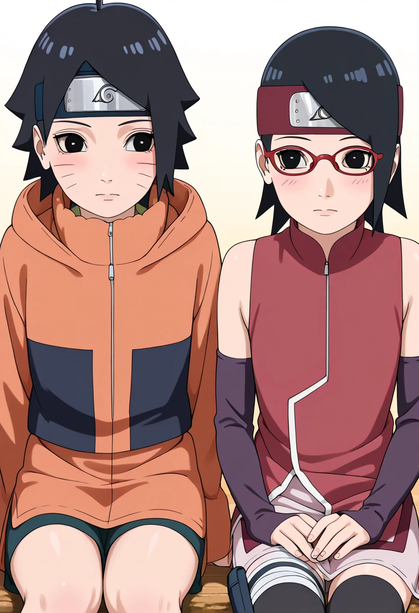 An image of a couple between Sarada Uchiha and Himawari Uzumaki 