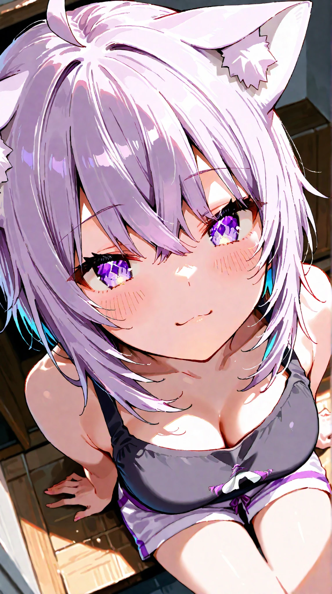 girl, White hair, Purple eye, sportrait, photorealestic, Towels, (onsen), sidelighting, wallpaper, nsfw,