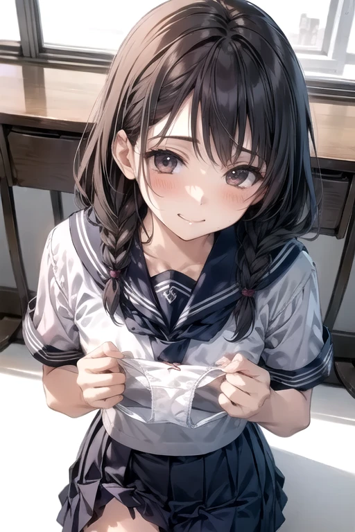 younger sister、Wearing a school uniform、Wet、8K、top-quality、14years、Looking at the camera、Cheeks red、I'm embarrassed、Delicate hand、Room、I like my brother、Put your brother's hand on your chest