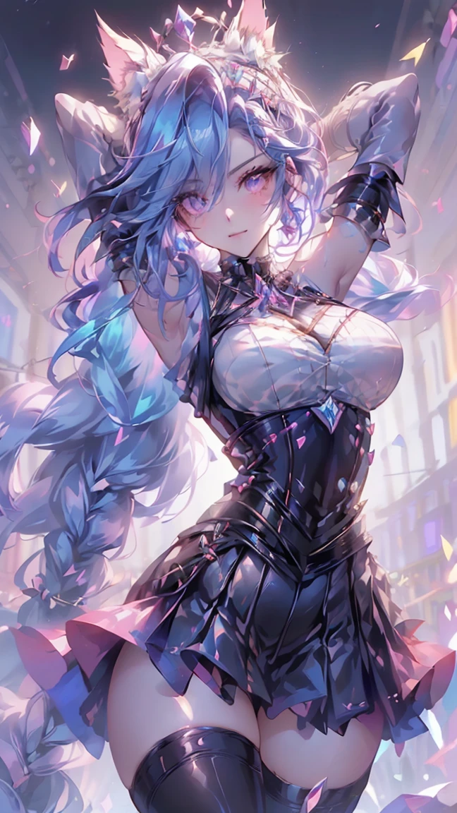 「In a breathtaking masterpiece in portrait form、Showcasing the highest quality artistry。The subject of this artwork is、It's one girl captured in amazing detail。」Pixiv Anime Realism Trends、Shibitai Perfect Body Perfect Face、hands not visible、Shot from the waist up、gigantic-breast、Minamoto of the Destiny Grand Order、Signature Tight Purple Bodysuit、