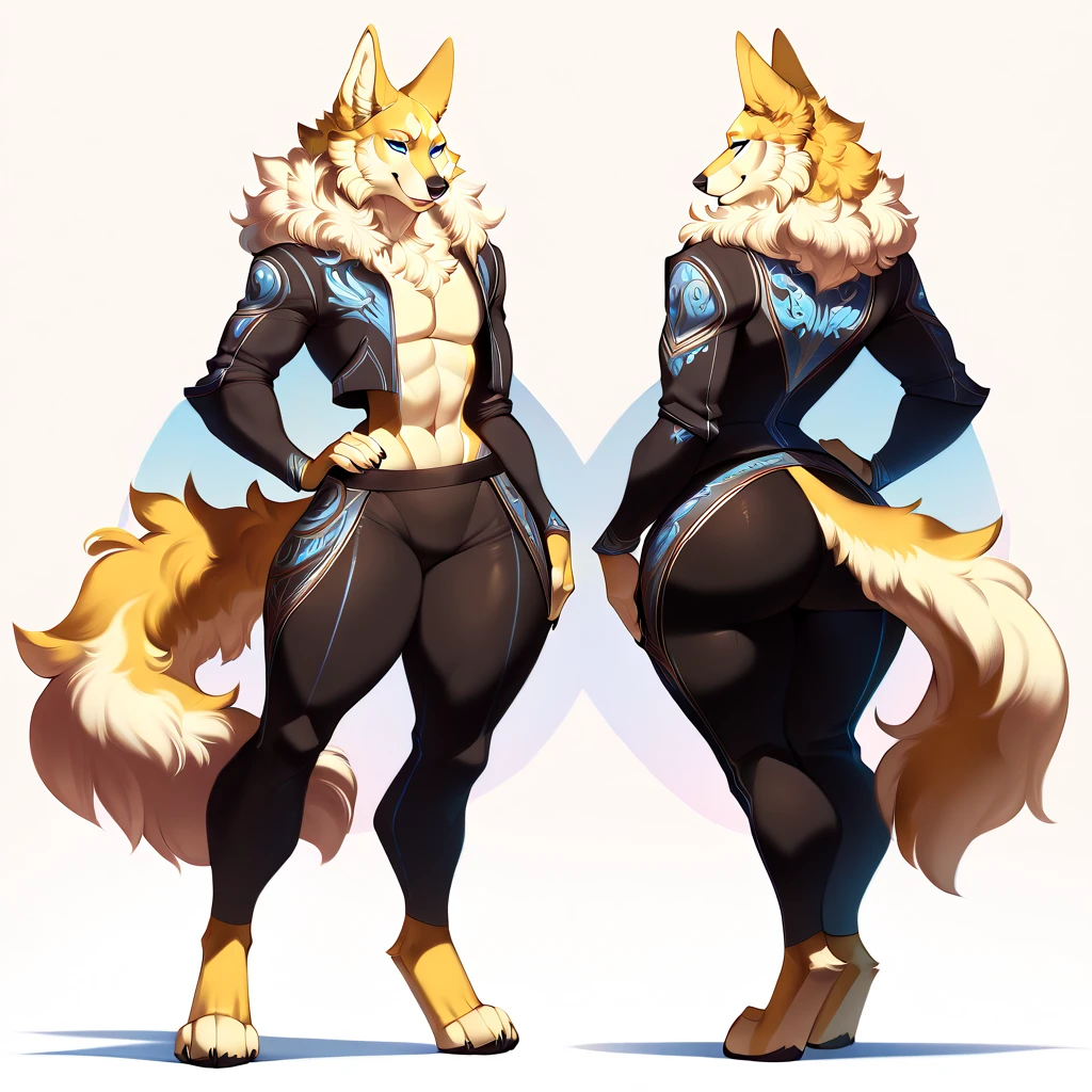 Wolf O’Donnell, male, gay, cute, handsome, gray fur and body, slim curvy torso, plump butt, big round glutes, very thick butt, solo, standing upright, wearing skin tight black bodysuit