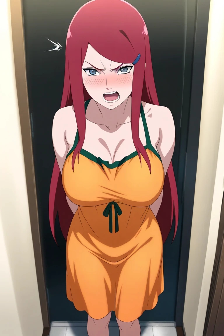 CHINPOSE, chinchinpose, masterpiece, best quality, clear-cut face, perfect eyes, perfect mouth, lips, (very angry:1.3), green eyes, (tears:1.1), earrings, necklace, (all nude:1.4), red hair, long hair, reiko mikami, nsfw, (simple white background:1.6), glaring at viewer, front shot, full body shot, 