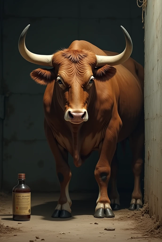 a blue animal bull standing drinking a wine in a suit