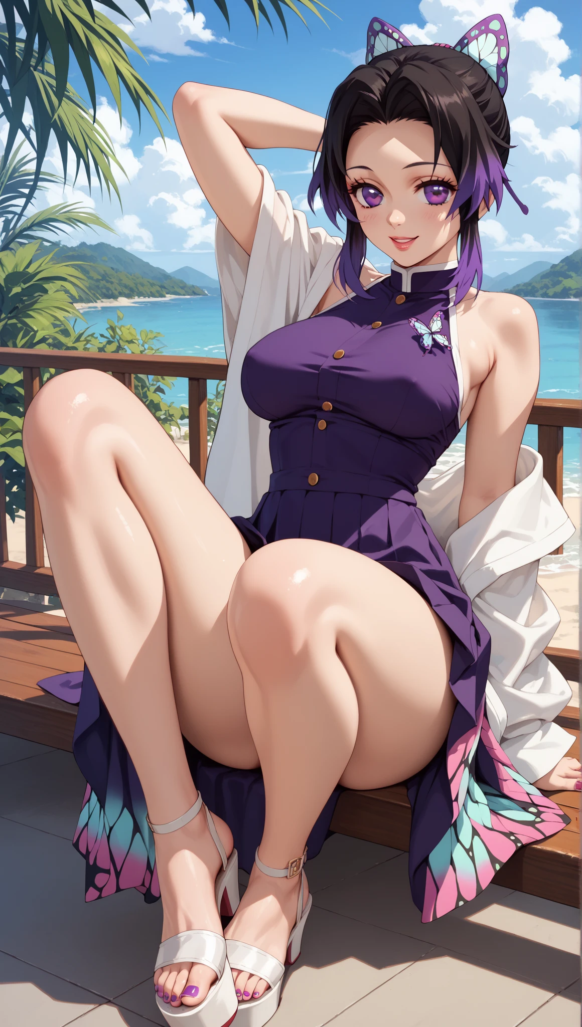 One Woman、semi-long、Purple Hair、Large Breasts、Wheat-colored naked、
Ocean賊の衣装、captain hat、mini skirt、
Ocean、On the boat、Ocean賊On the boat、On Deck