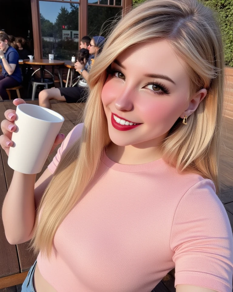 Belle Delphine,,1 girl in public, embarrased, bangss,  cos, perfect slender cos,  13 years old, blonde hair tied in a side ponytail, topless, breasts small, puffy nipples 1.4, ultra HD, 4 k image, cups, cos inteiro ,, new,perfect vagina 