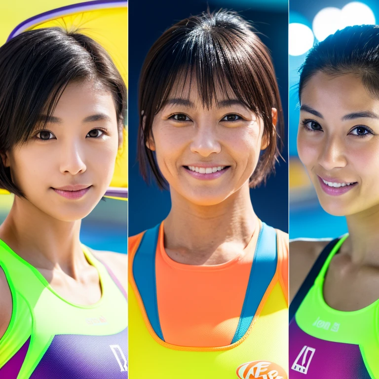 (Best-quality, Masterpiece, Ultra-High-Resolution, (Photorealistic:1.4), Raw Photo, depth of field, professional lighting, perfect anatomy, extremely details), 1girl, 15-years-old, the most famous Japanese idol, standing on athletic-stadium, looking at viewer, innocent smile, ((wearing white track and field sleeveless-uniform)),navy blue high-leg bloomers, ((extremely cute face like the most popular Japanese idol, ((extremely cute big-eyes)), extremely cute short-cut-hair)), (((extremely beautiful and extremely realistic skins)))