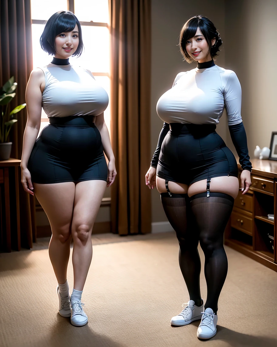 Beautiful girl with great curves , and slim body with thin waist, wide hips, long and shapely legs, perfect asymmetrical and detailed face perfect blue eyes white skin black hair, make-up, black manicure and exposed big heavy breasts, exposed wet pussy