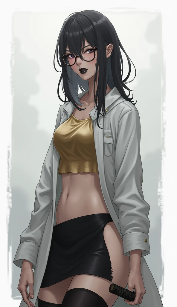 Girl ((((((1 skinny girl)))))) black hair, Eyes of different colors, pale skin, frown, straight hair, Hair between the eyes ,The clothes , in clothes