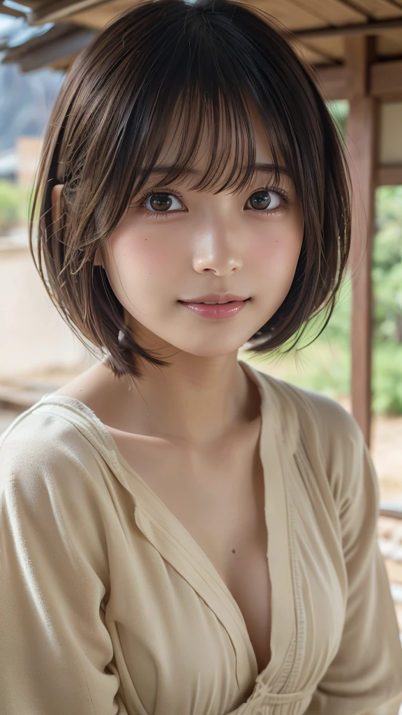 (8k, Photorealistic, RAW Photos, Best image quality: 1.4), Japanese schoolgirl、Short Bob、Super detailed face、Eye on the details、double eyelid、Sharp focus:1.2、Beautiful woman:1.4、Light brown hair、Highest quality、masterpiece、Ultra-high resolution、(Photorealistic:1.4)、Highly detailed and professionally lit smiles、(OversizedＴshirt:1.5)、blush、Open your mouth a little、Watery eye、amount、erect nipples